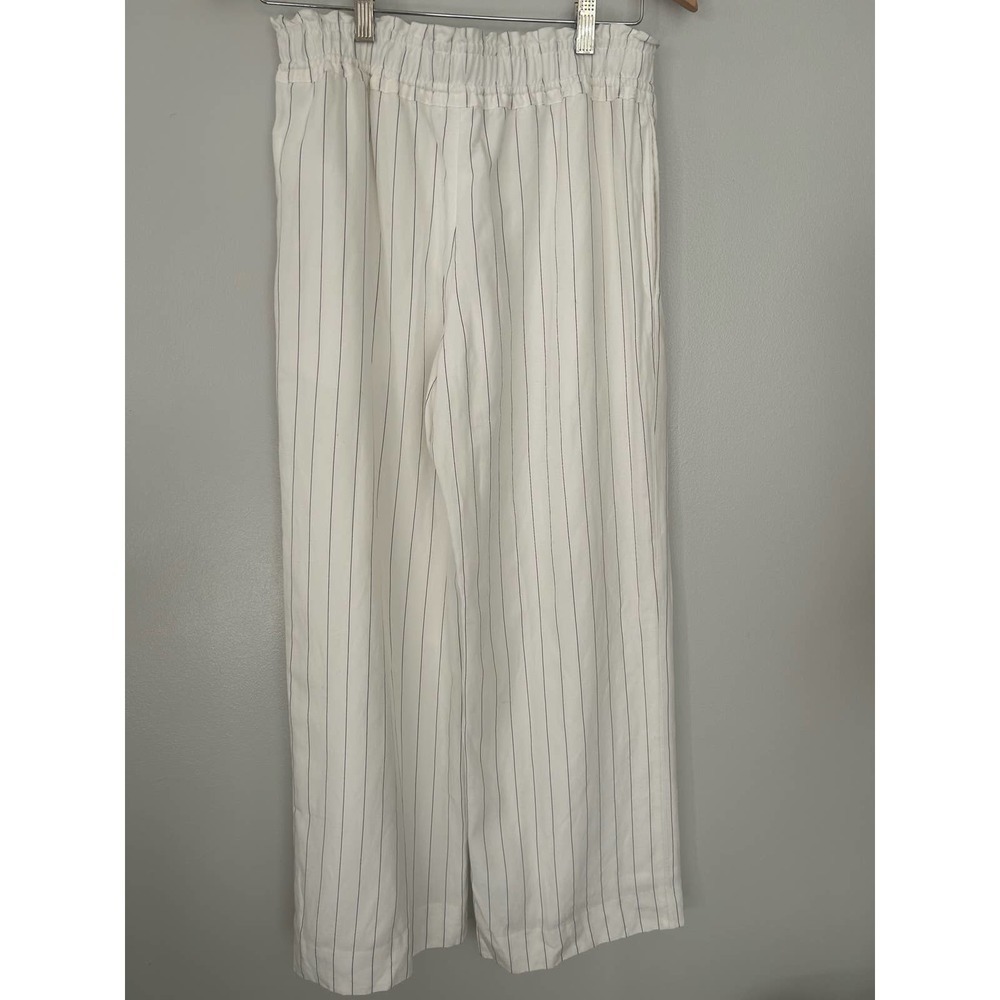 Club Monaco White Pinstripe Wide-Leg Trousers